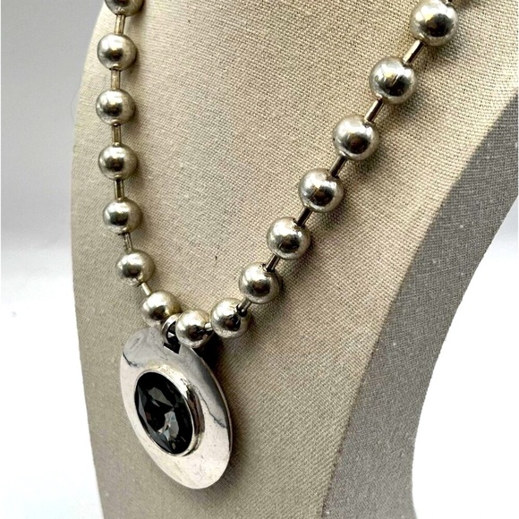 Vintage Handcrafted Silver Necklace With Smoky Faceted Glass Pendant - Picture 4 of 7